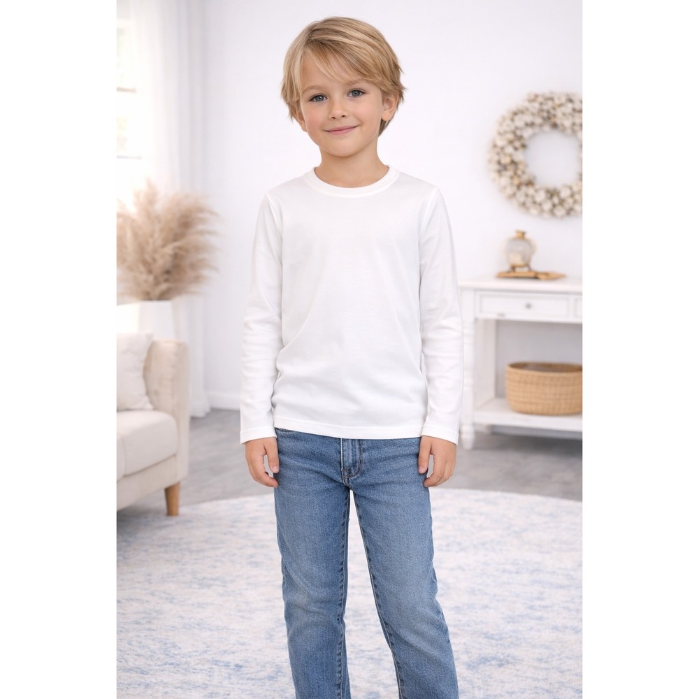 PRIMARY Take A Chance Kids White Long Sleeve‎ T-Shirt 6-7 Stretch Crew Neck